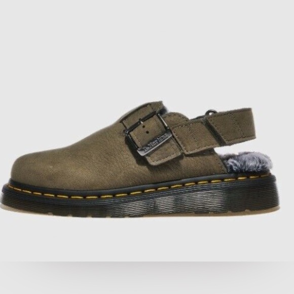 Dr.Martens Jorge II Fur Lined Slip-on Slingback Mules | M 11 W 12 | Olive - Picture 1 of 11